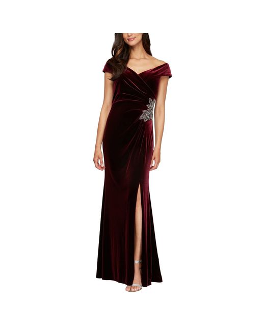Alex Evenings Long Off-the-shoulder Fit-and-flare Dress W/ Surplice ...