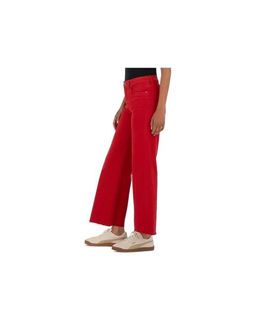Kut From The Kloth Red Meg High-Rise Fab Ab Wide Leg Raw Hem Jeans, Cotton/Denim/Spandex