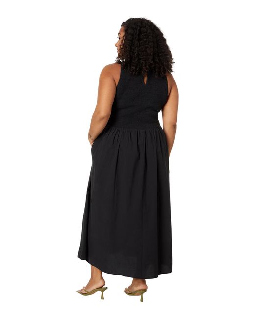 Madewell Black Plus Smocked Sleeveless Midi Dress