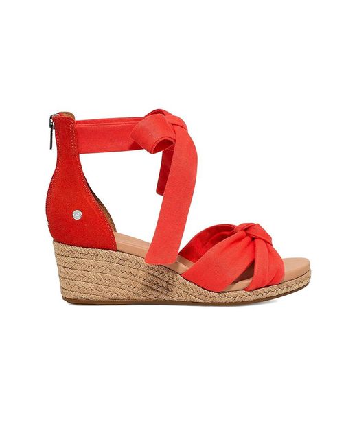 Ugg Red Yarrow Suede Espadrille Wedge Sandals