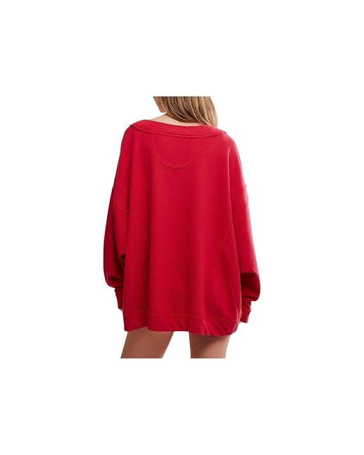 Free People Red Staycation Pullover Pajama Sets, Cotton/Polyester