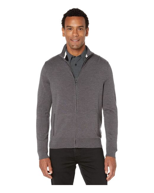 Calvin Klein Gray Merino Full Zip Sweater for men