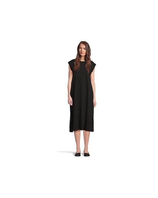 Mod-o-doc Black Cap Sleeve Column Dress With Side Slits Dress Lg (Us 12-14) Cotton