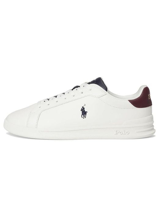 Polo Ralph Lauren White Heritage Court Ii Nappa Leather Sneakers Shoes Off- /Wine 12 D for men