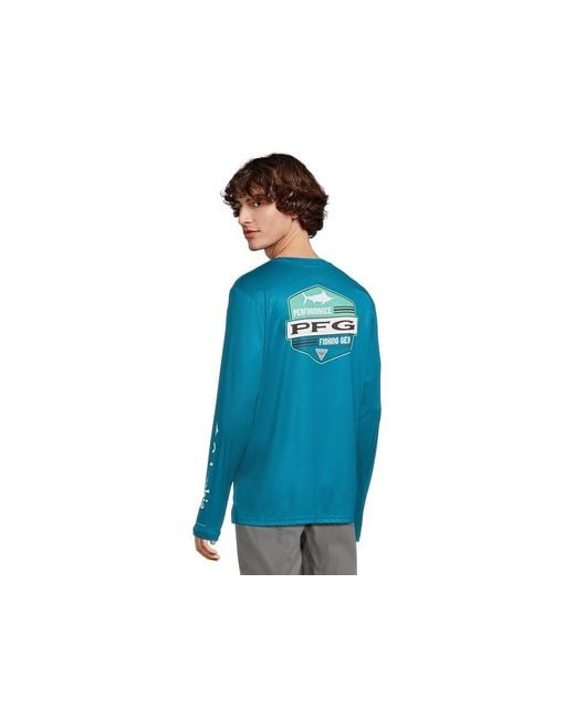 Columbia Blue Terminal Tackle Pfg High Side Long Sleeve Clothing Echo/Pfg High Side Marlin, Polyester for men