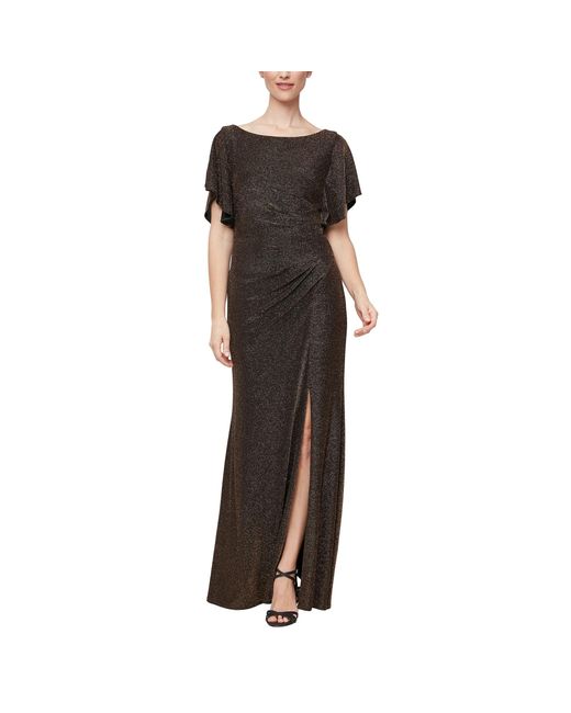 Alex Evenings Long Flutter Sleeve Dress With Ruche Waist Detail And