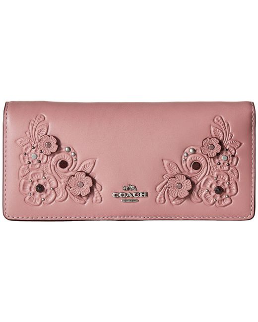 COACH Pink Tea Rose Tooling With Applique Slim Wallet
