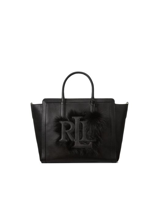 Lauren by Ralph Lauren Black Smooth Leather Large Tyler Tote