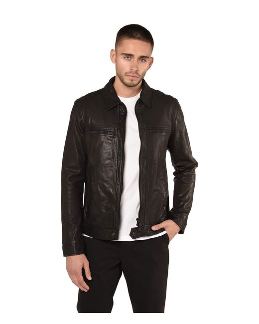 AllSaints Black Lark Leather Jacket for men