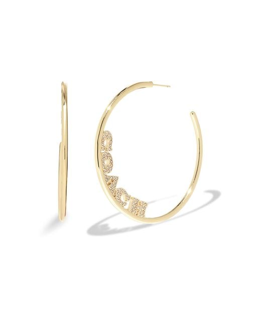 COACH Signature Logo Hoop Earrings in Brown | Lyst