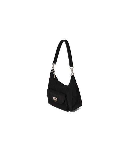 Baggallini Black Coastal Flip Lock Half Moon Bag Cross Body Handbags, Nylon