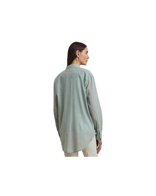 Ralph Lauren Black Petite Oversize Striped Cotton Voile Shirt Clothing