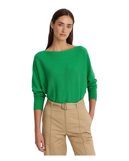 Lauren by Ralph Lauren Green Cotton-blend Dolman-sleeve Sweater