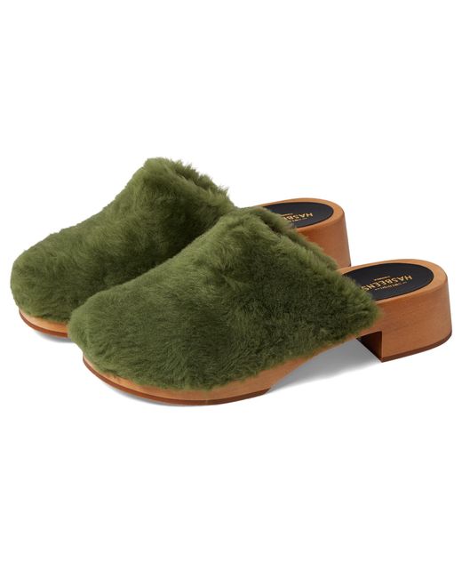 Swedish Hasbeens Fluff Clog in Green Lyst