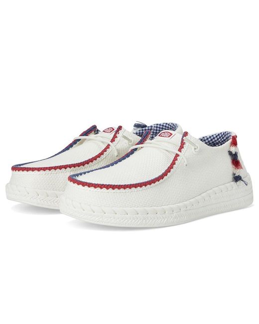 HeyDude White Wendy Espadrille Americana Flat Shoes, Cotton