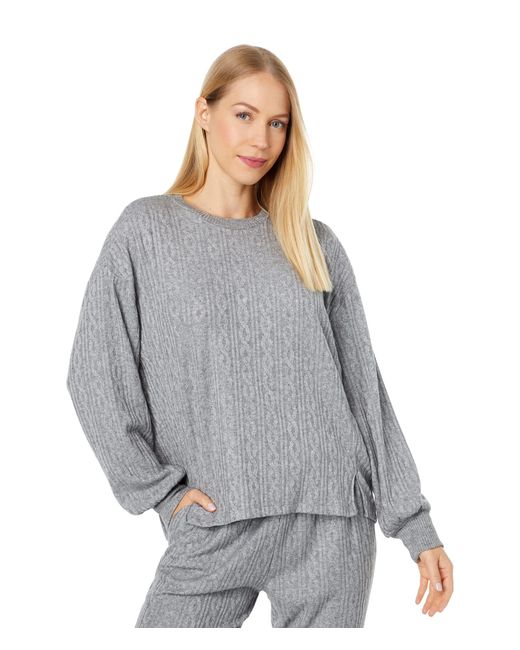 Pj Salvage The Tramway Cable Knit Fleece Crew Neck in Gray Lyst