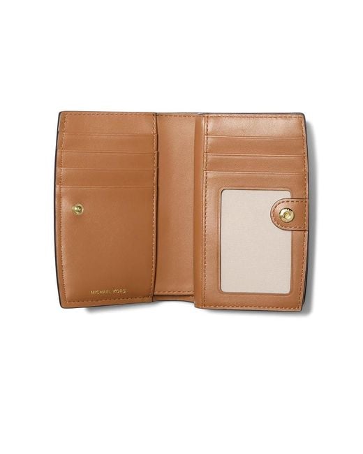 MICHAEL Michael Kors Metallic Bryant Medium Zip Around Wallet Wallet Handbags Vanilla/Acorn, Cotton/Leather