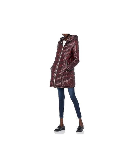 Calvin Klein Black Hooded Chevron Packable Down Jacket (Standard And Plus) Coat, Down/Nylon