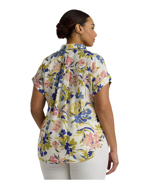 Lauren by Ralph Lauren Blue Plus-size Relaxed Fit Floral Short-sleeve Shirt