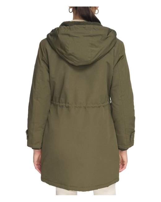 Calvin Klein Parka With Faux Sherpa Hood in Green Lyst