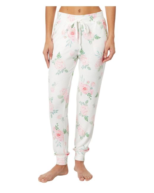 Pj Salvage White Garden Hearts Floral Joggers