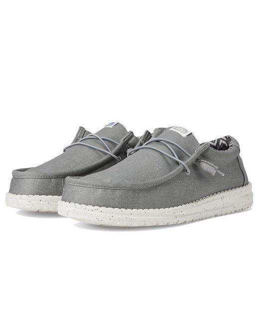 HeyDude Gray Wally Canvas Shoes, Canvas/Cotton for men