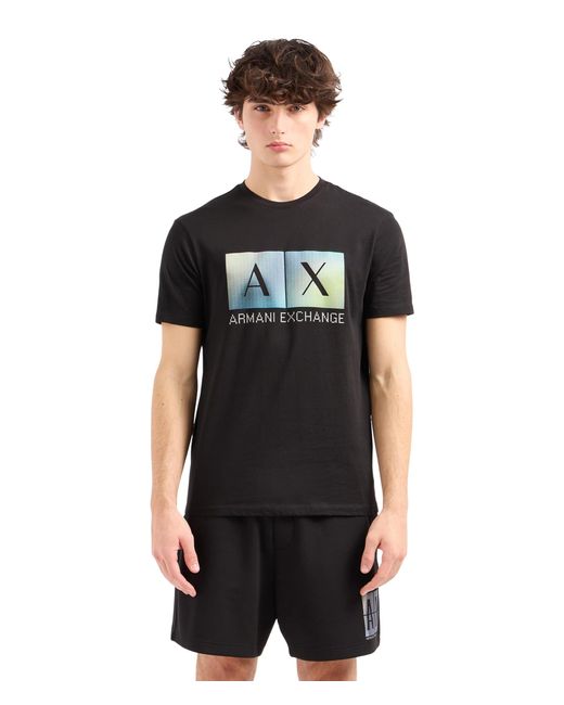 Armani Exchange Black Regular Fit Cotton Gradiant Box Logo Tee for men
