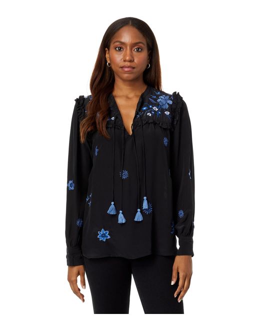 Johnny Was Jazmine Ruffle Yoke Blouse in Black | Lyst