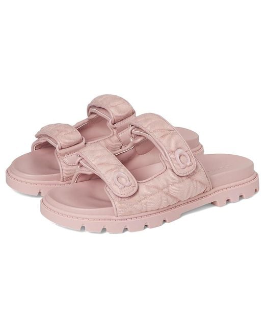 COACH Pink Sculpted C Quilted Washed Denim Double Band Sandals Sandals, Synthetic