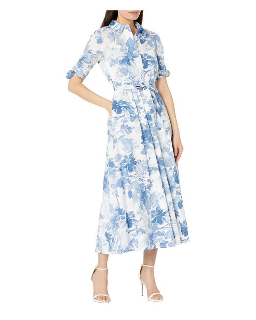 Calvin Klein Blue Cotton Print Maxi Dress
