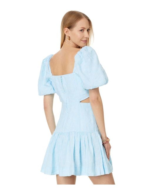 Lilly Pulitzer Blue Kylanne Elbow Sleeve Embr Linen Dress