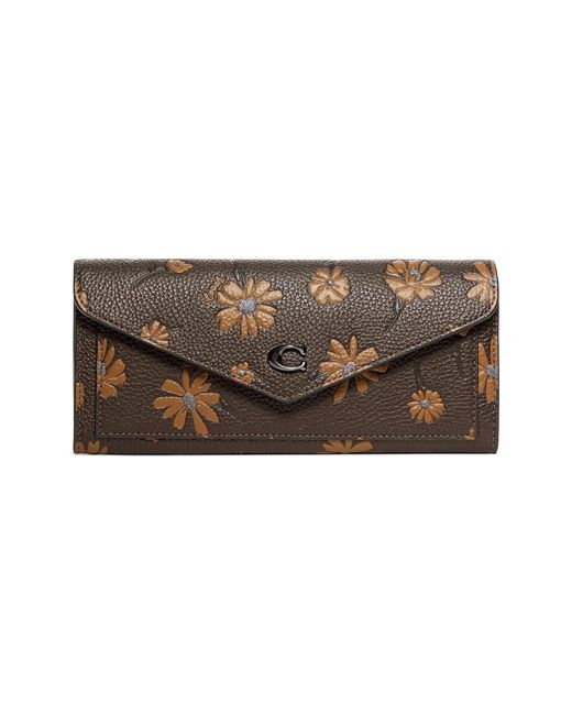 COACH Brown Floral Printed Leather Wyn Soft Wallet