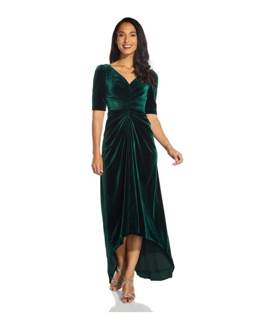 Adrianna Papell Long Stretch Velvet Gown With Shirred Detail And Elbow
