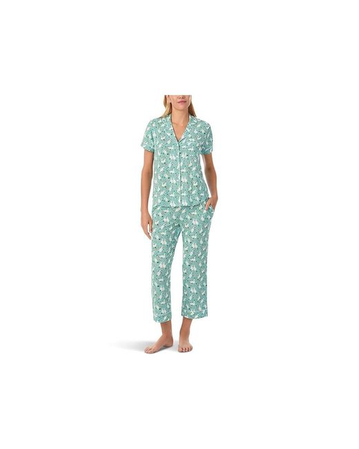 Kate Spade Black Short Sleeve Modal Jersey Cropped Pj Set Pajama Sets, Elastane/Modal