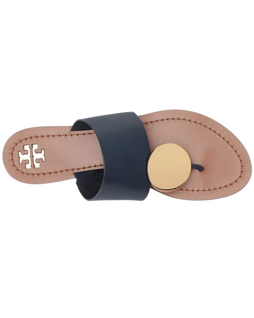 Tory Burch Patos Disk Leather Flat Slide Sandals in Navy (Blue) - Save 70% - Lyst