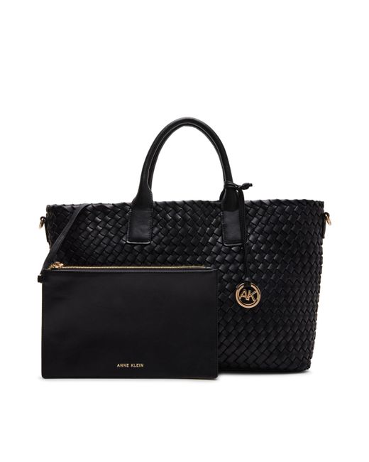Anne Klein Black Large Woven Tote With Pouch