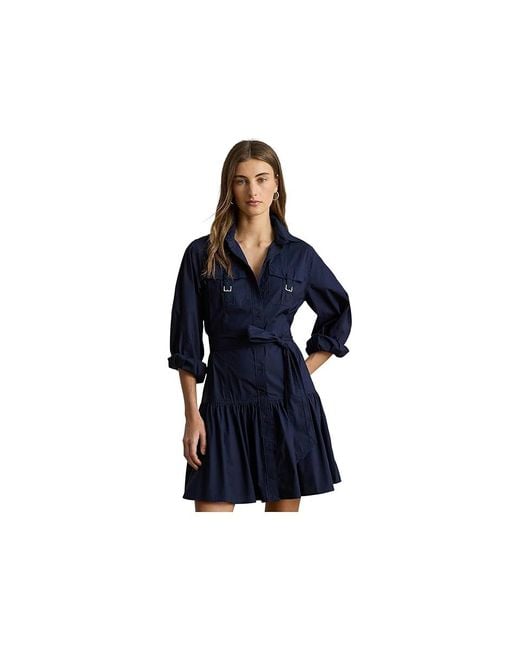 Ralph Lauren Blue Buckle-Trim Cotton-Blend Dress Dress, Cotton/Elastane/Nylon
