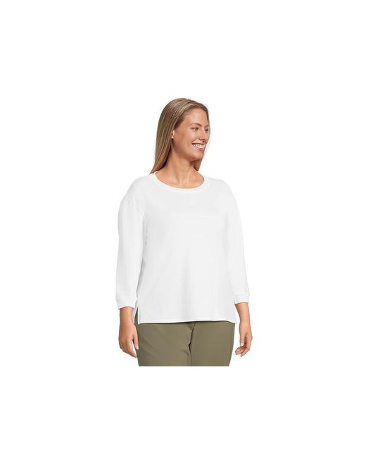 Mod-o-doc White 3/4 Sleeve Hi-Lo Tunic With Side Slits Sweater Md (Us 8-10) Cotton/Spandex