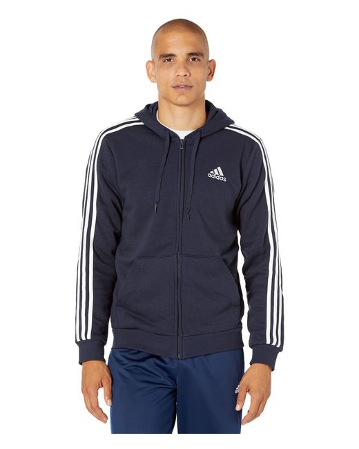 adidas Essentials 3-stripes Fleece Full Zip Hoodie in Blue for Men - Lyst