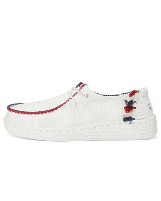 HeyDude White Wendy Espadrille Americana Flat Shoes, Cotton