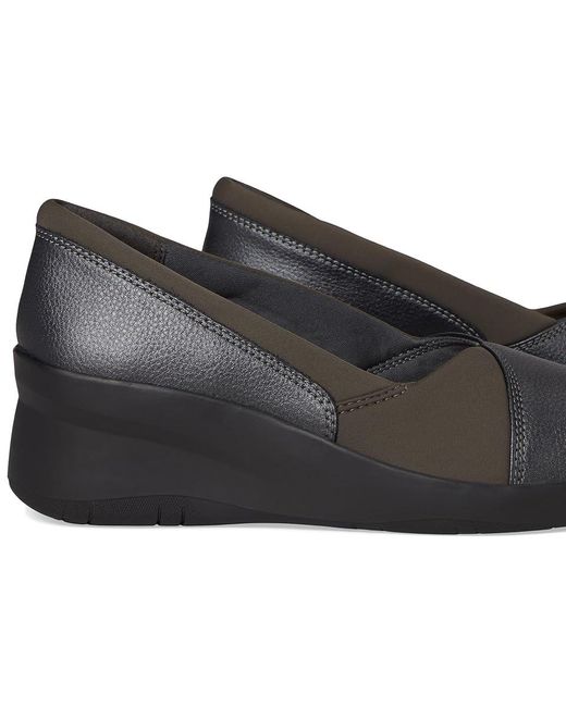 Clarks Black Suttyn Walk (Dark Metallic Leather) Flat Shoes