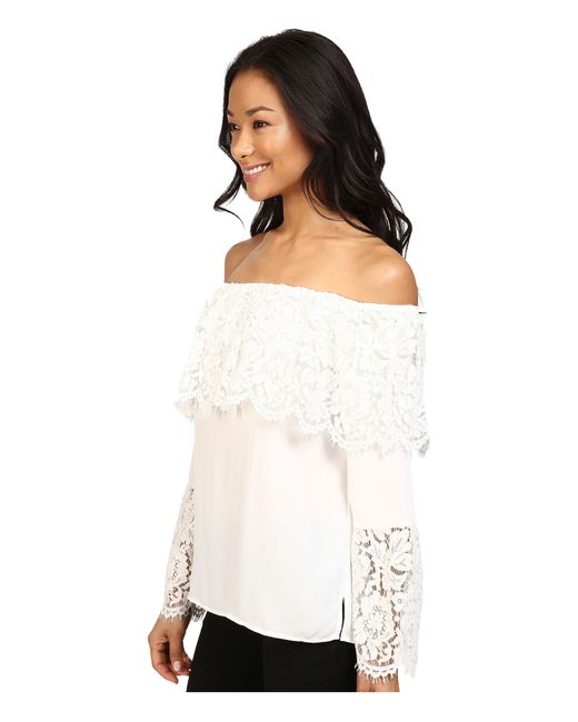 Vince Camuto White Lace Bell Sleeve Off Shoulder Blouse