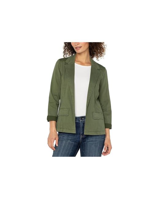 Liverpool Los Angeles Green Soft Touch Twill Fitted Blazer Jacket, Cotton/Rayon/Spandex
