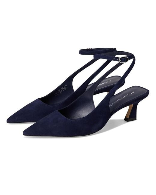 Stuart Weitzman Blue Vinnie 50 Strap Pump Shoes, Leather