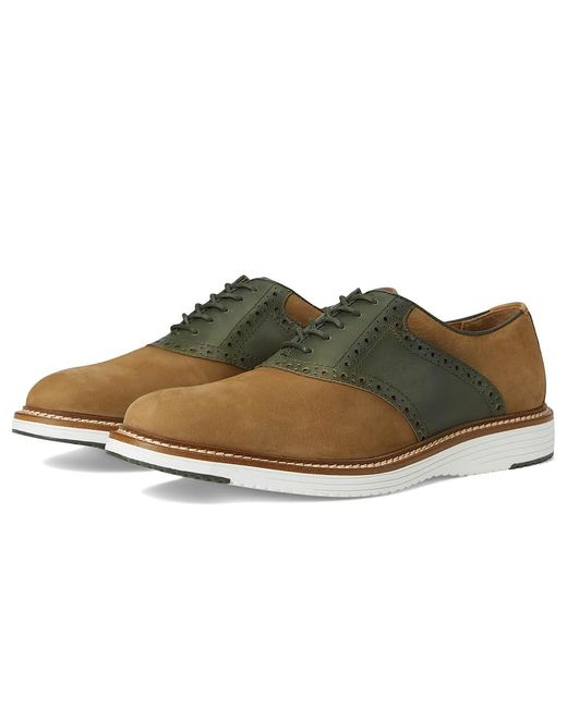 Johnston & Murphy Brown Upton Saddle Slip On Shoes Snuff Nubuck/ Full Grain 9.5 M (D) Leather for men