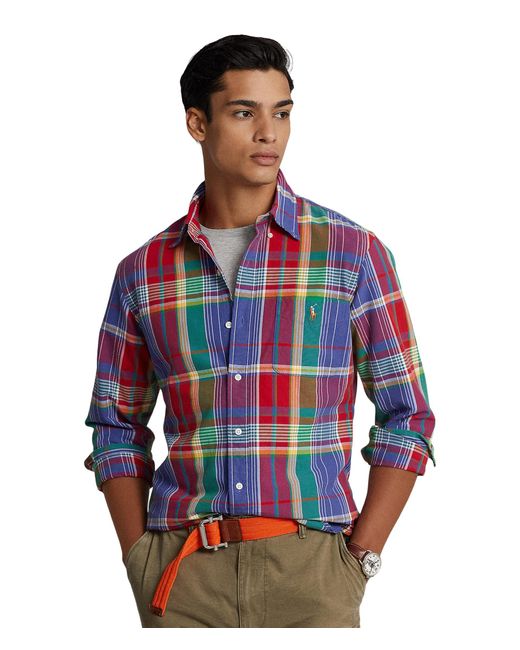 Polo Ralph Lauren Classic Fit Plaid Oxford Shirt in Blue for Men | Lyst