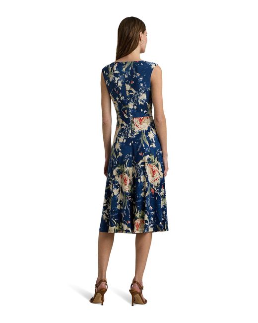 Lauren by Ralph Lauren Blue Floral Twist-front Stretch Jersey Dress