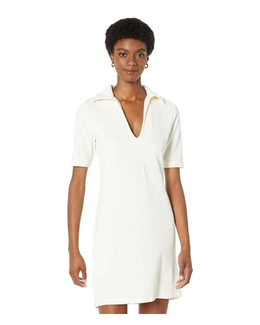 Monrow Cotton Terry Cloth 1/2 Zip Polo Dress in White | Lyst