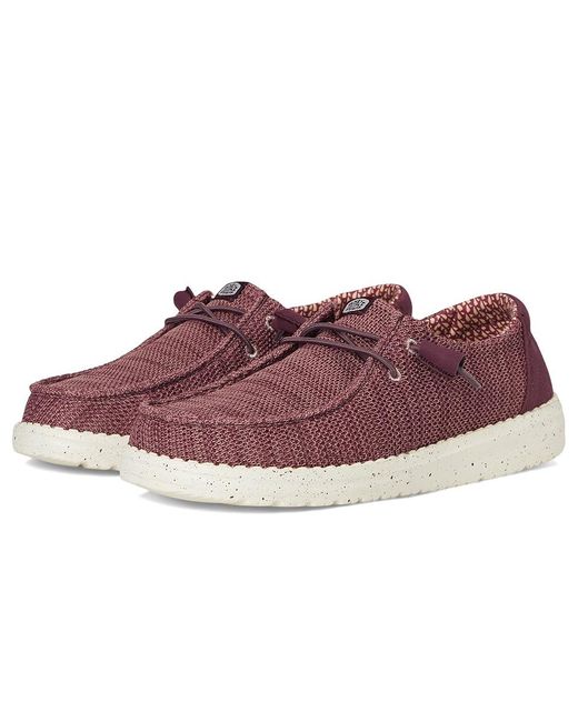 HeyDude Purple Wendy Stretch Sox Flat Shoes, Canvas