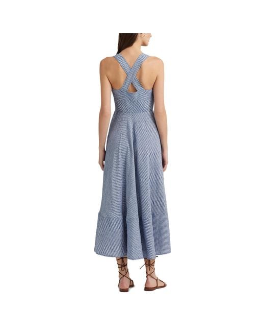 Lauren by Ralph Lauren Blue Pinstripe Linen Sleeveless Dress
